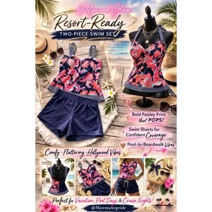 RESORT Mazu Swim Paisley Tankini Top XL and Fashion Bug Navy Swim Shorts 18W Set